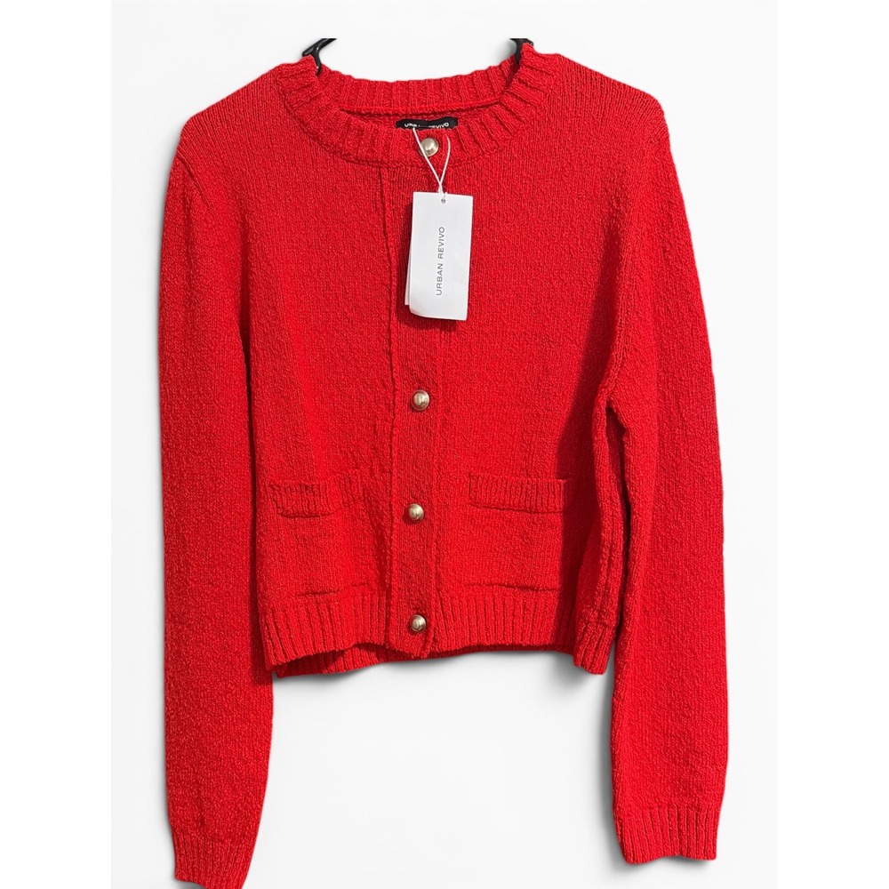 Urban Revivo Womens Red‎ Textured Knit Button Front Cardigan  Size US 12